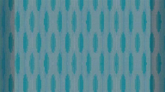 Geometric pattern featuring repeating blue oval shapes interconnected with a fine grid on dark surfaces
