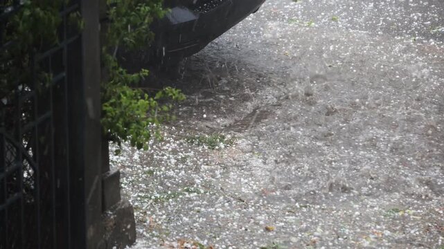 A hailstorm is a severe localized thunderstorm that produces solid lumps of ice known as hailstones.