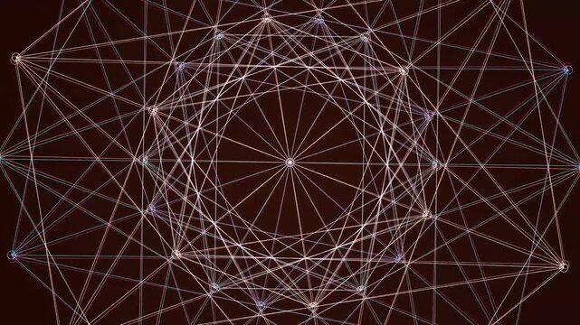 Geometric network connections showing nodes and lines forming complex multidimensional structures in a symmetrical radial pattern
