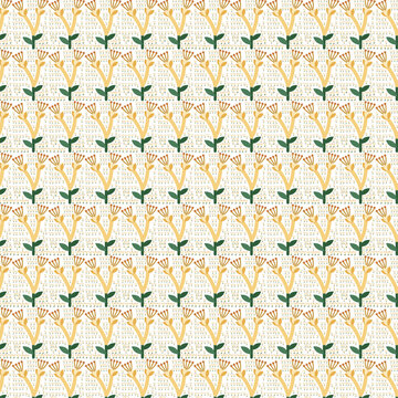 Decorative botanical repeating background featuring stylized yellow honeysuckle flowers