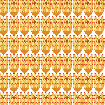 Stylized orange pincushion protea flower seamless repeat pattern design