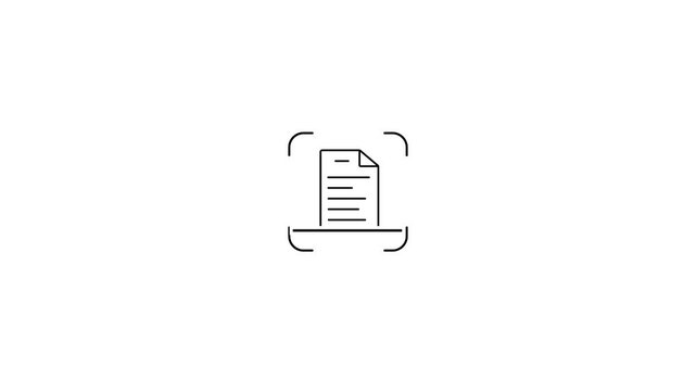 Document scanning animation showing digital paper document being scanned for secure data capture processing verification and electronic file management workflow