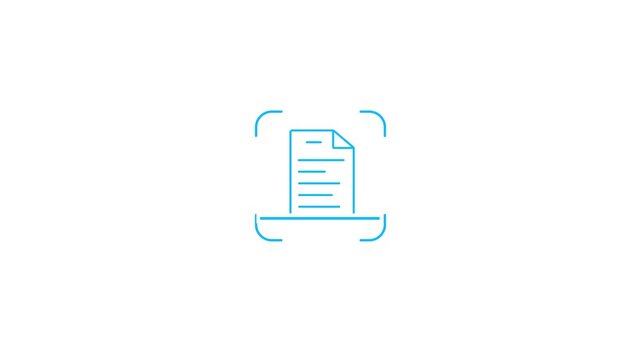 Document scanning animation showing digital paper document being scanned for secure data capture processing verification and electronic file management workflow