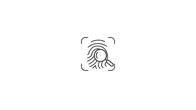 Fingerprint scanning animation with magnifying glass showing biometric identification technology for secure authentication digital identity verification and access control