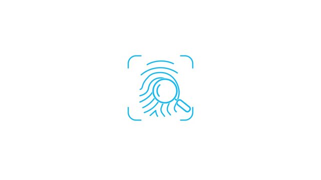 Fingerprint scanning animation with magnifying glass showing biometric identification technology for secure authentication digital identity verification and access control