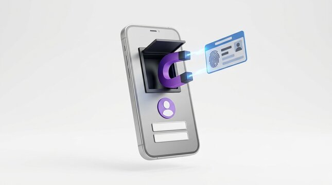 Mobile authentication, digital ID verification, secure login concept with smartphone and identity card.