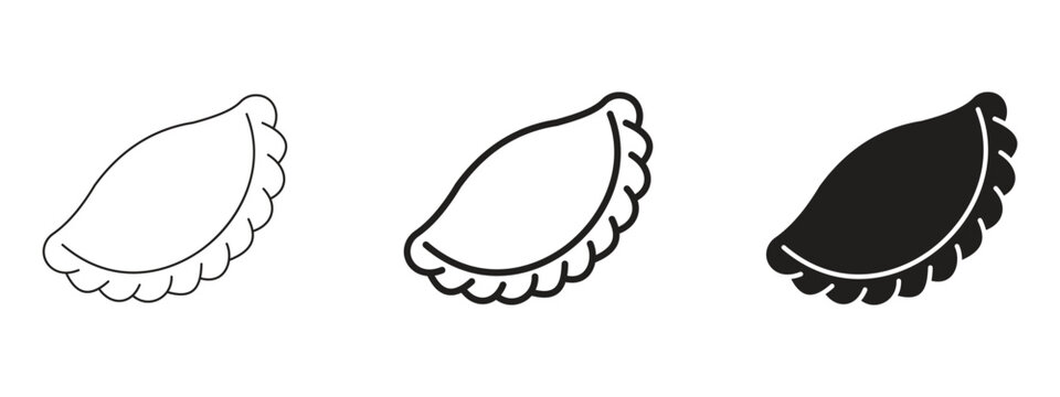 Minimalist Dumpling Icon Set for Empanada and Pierogi Food Branding, Traditional Filled Pastry Vector Symbols
