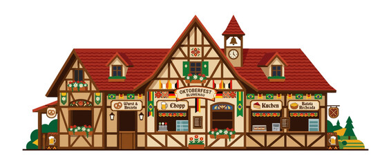 Fototapeta premium Oktoberfest Traditional German House Illustration