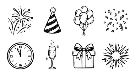 Fototapeta premium Hand Drawn New Year Celebration Icons Set