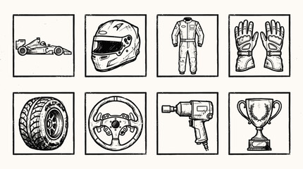 Fototapeta premium Hand Drawn Racing Icons Set