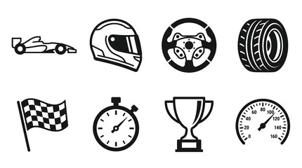 Fototapeta premium Set of flat black racing icons