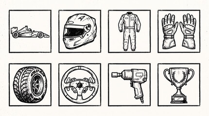 Fototapeta premium Hand Drawn Racing Icons Set
