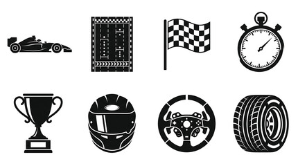 Fototapeta premium Set of Flat Black Racing Icons
