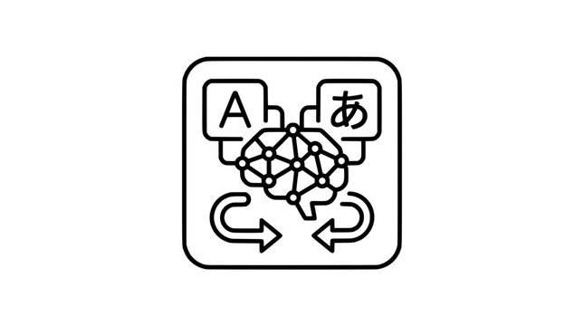 AI Brain Language Translation Screen Icon with Arrows and Text