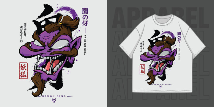 HAND DRAWING TENGU SAMURAI ILLUSTRATION T-SHIRT APPAREL PRINTING DESIGN