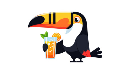 Naklejka premium Smiling Toucan Bird with Tropical Juice and Orange Slice