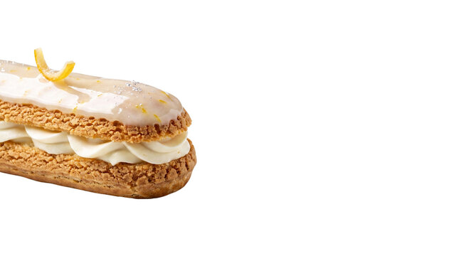 Gourmet Lemon Eclair Pastry with Cream Filling and Glazed Icing