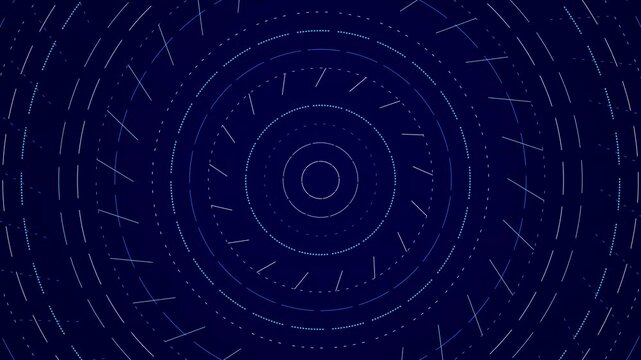 Glowing circular light patterns radiate across a dark blue surface creating a precise technical movement effect