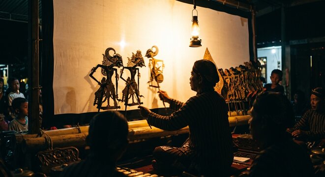 Traditional Wayang Kulit Dalang Shadow Puppet Performance Photography