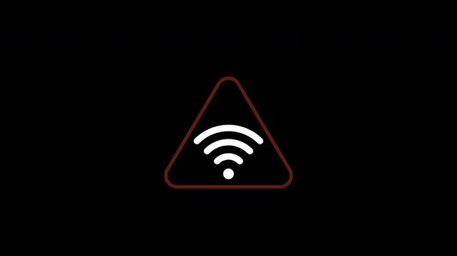 Animated no wifi signal with red triangle signal alert on transparent background, internet error connection, network error