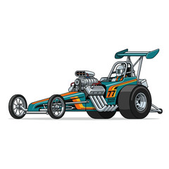 Fototapeta premium Dragster Race Car Vector Illustration | Teal Orange Speed Machine