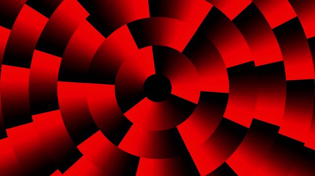 Modern tech background with rotating red concentric rings, 4k computer seamless graphic animation.