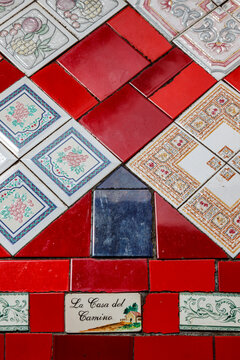Red Ceramic Tiles Wall Mosaic Detail at Escadaria Selaron in Rio de Janeiro Brazil