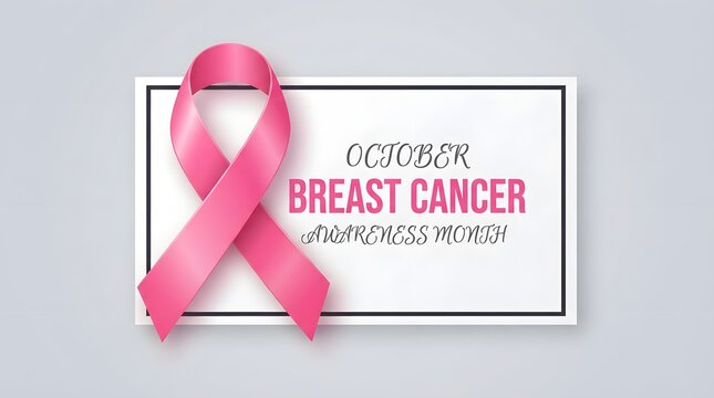 A professional graphic design featuring a realistic pink ribbon symbol for the annual breast cancer awareness month pink ribbon campaign to support women health education