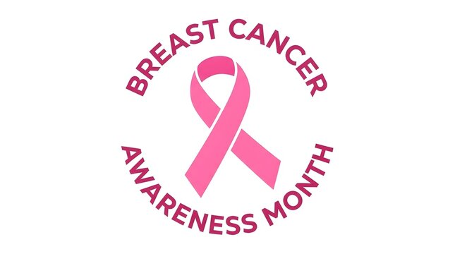 A circular design featuring a pink ribbon symbol representing the breast cancer awareness month pink ribbon campaign to support patients and survivors during october events