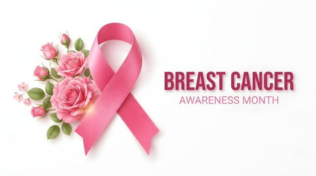 A beautiful illustration featuring a pink ribbon and flowers to support the annual breast cancer awareness month pink ribbon campaign for health and medical awareness