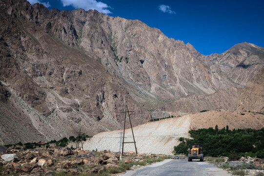 Wild landscape of Pamir Highway near Khorog town, Tajikistan