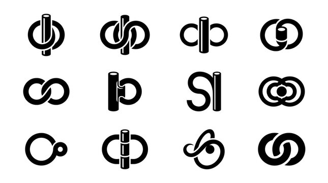 Vintage magnetic symbols set, abstract alchemy signs, mystical glyph icons, retro black occult motifs for hermetic design