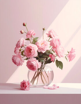 Pink roses bouquet vase