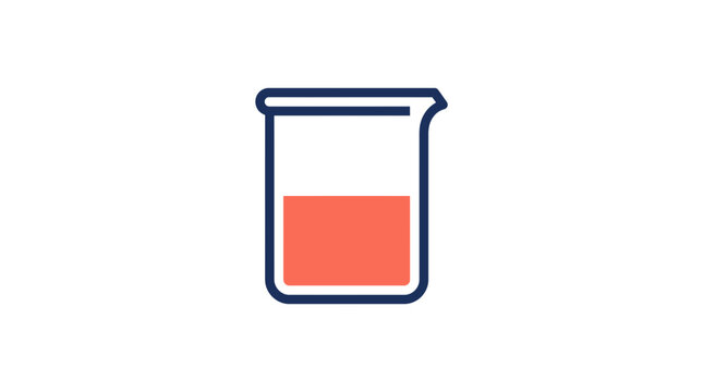 Laboratory beaker with orange liquid, scientific experiment icon