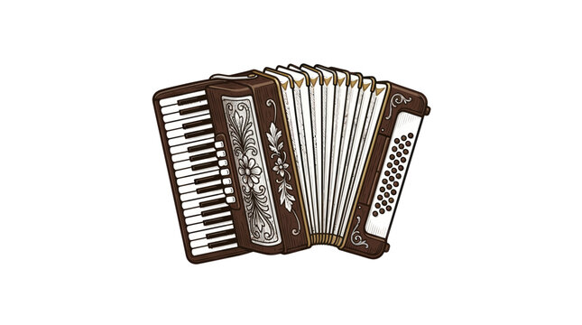 Vintage brown piano accordion illustration.