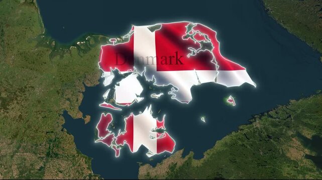 Denmark 3D 4K Map Animation with Flag Political and Geographic Borders Scandinavian Country Northern Europe