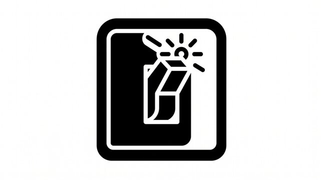 Light switch vector icon illustration. Black wall switch turned on symbol with light rays isolated on white background for electricity and power concept