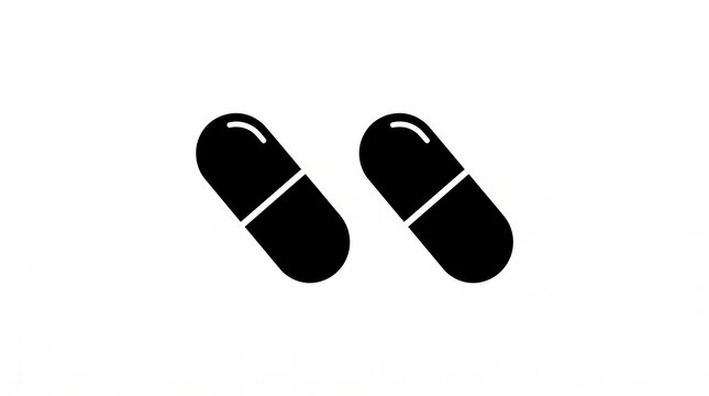 Medicine capsule pills vector icon illustration. Pair of black capsule pill symbols isolated on white background for medical, healthcare, and pharmacy concept