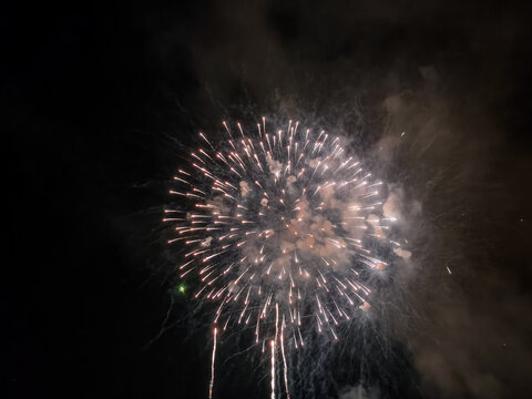 Fuegos artificiales dorados y destellos que iluminan el cielo nocturno en una espectacular exhibici&oacute;n pirot&eacute;cnica de celebraci&oacute;n.