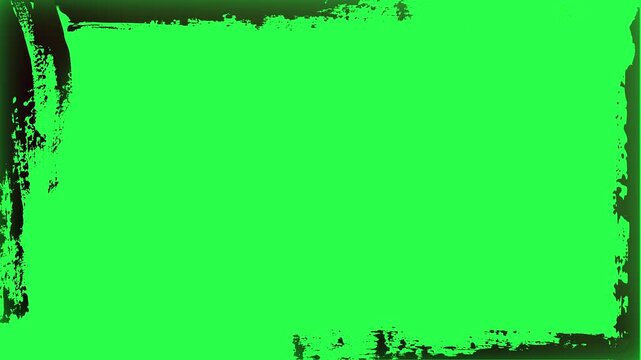 2D animation of a grunge brush border, green screen. Rough brush border. Two colors clip. Template for promotional videos, intros with custom text space. Easily remove green background. Royalty free. 