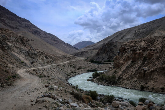 View of Panj river and Afghan-Tajik border near Langar village