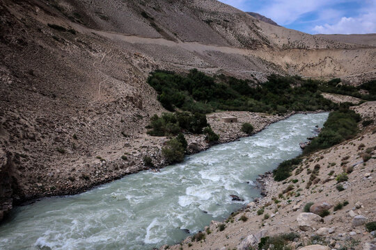 View of Panj river and Afghan-Tajik border near Langar village
