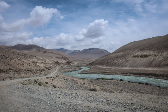 Panj River view near Langar village, Afghan border, Tajikistan