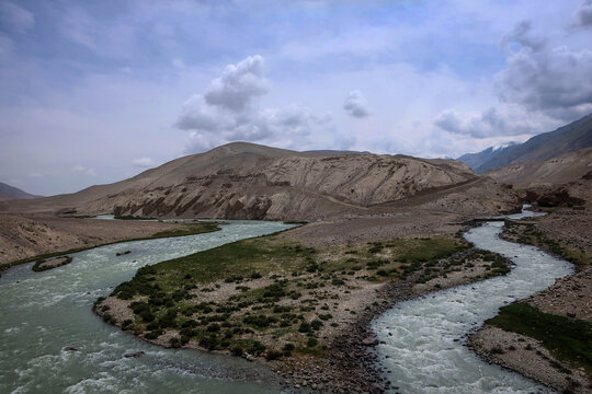 Panj River view near Langar village, Afghan border, Tajikistan