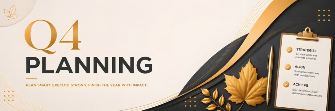 Q4 planning banner, business strategy, gold autumn header