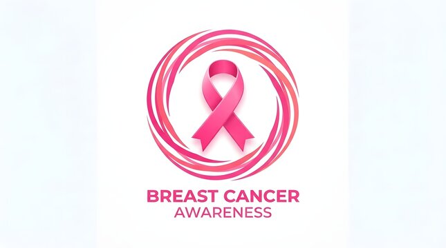 A symbolic illustration featuring a pink ribbon inside a circular frame representing the annual breast cancer awareness month pink ribbon campaign for global health support