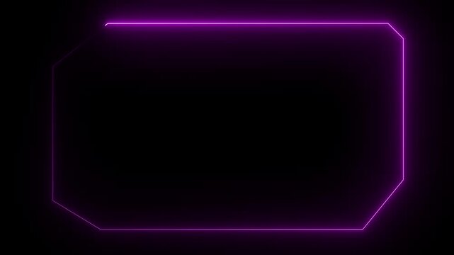 Glowing neon technological blue color HUD template callout animation. Neon pink motion graphics of Hud callout icon on black background. whit 4k video