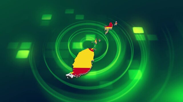 Grenada Flag on its Country Map, 3D Map Flag Opener Suitable for Politics, Elections, Travel, News and Sports Events and Presentations
