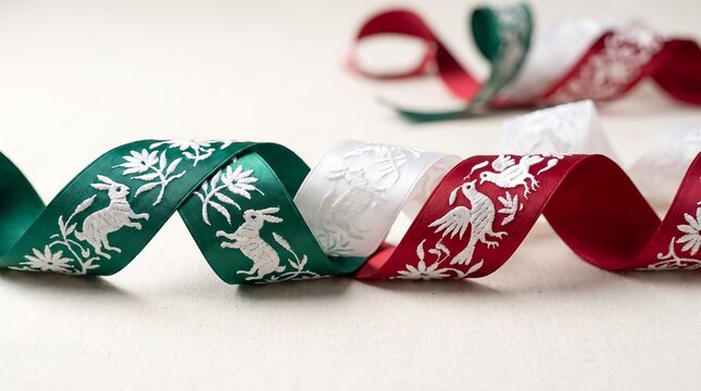 Cascading ribbons with Otomi embroidery for Mexico Independence Day.