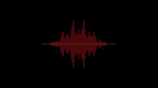 Minimalist red audio waveform pulsating with dynamic particles for futuristic music visualizer and digital sound broadcast 4K animation